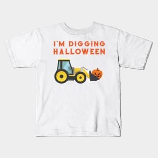 Halloween Pumpkin Face Tractor For Boys Kids T-Shirt